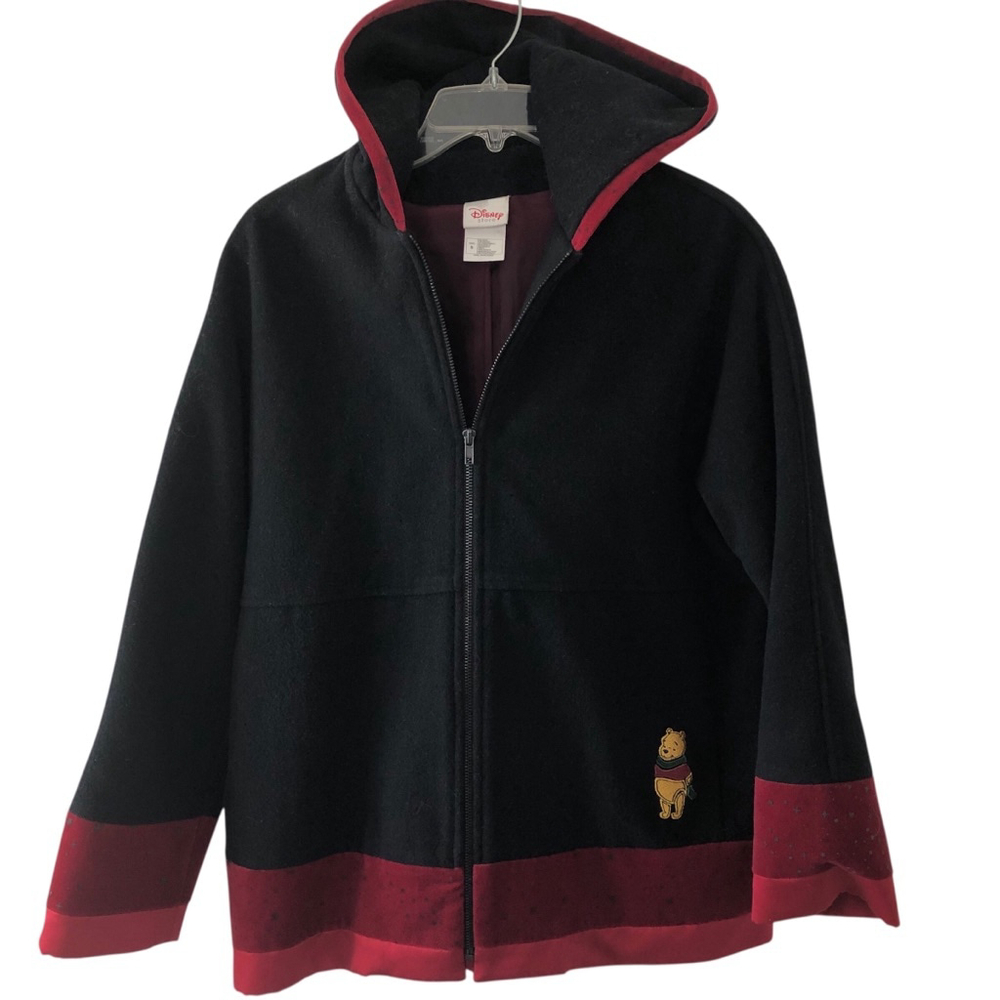 DISNEY Pooh Bear Vintage Hooded Jacket Size Small Velour Trim